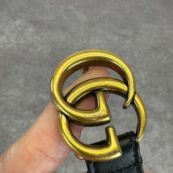 Authentic Gucci Black Leather Slim GG Marmont Belt 409417 75/30 - Picture 7 of 11